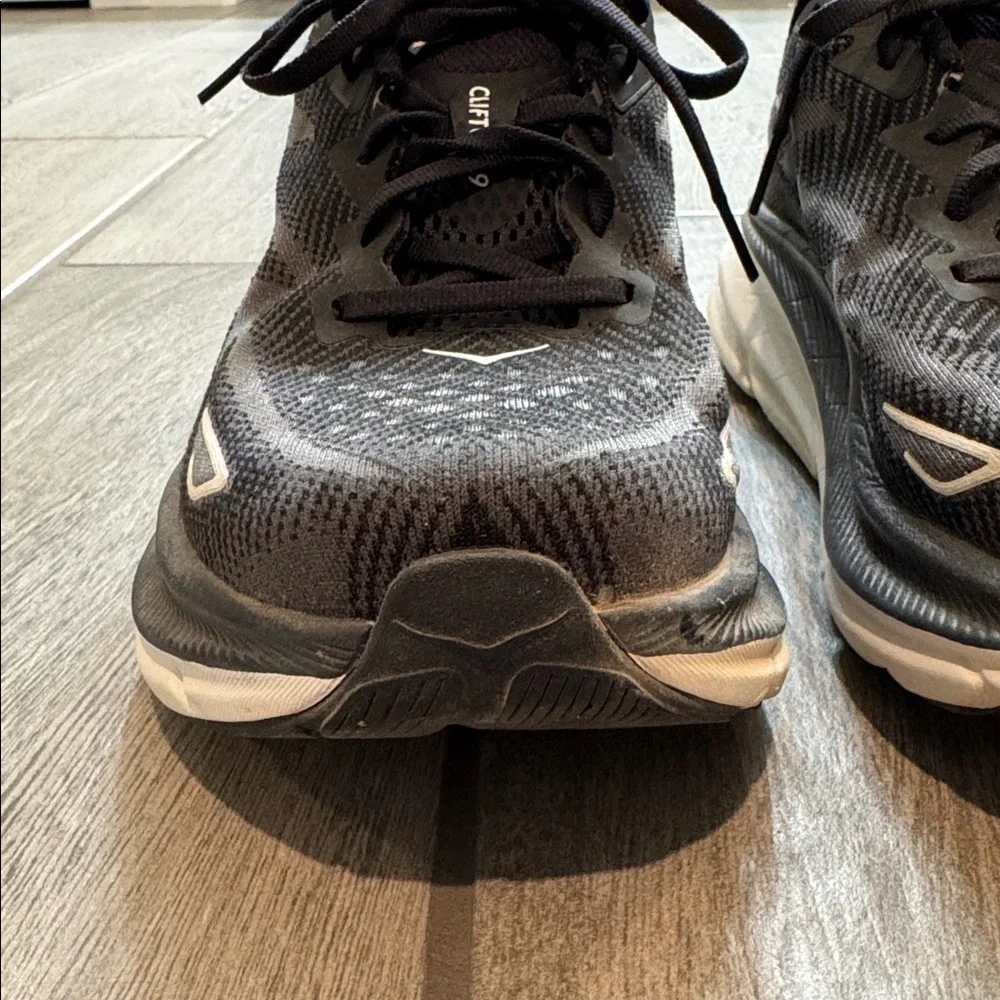 Hoka Clifton 9 Black and White Running Shoes - Picture 9 of 16
